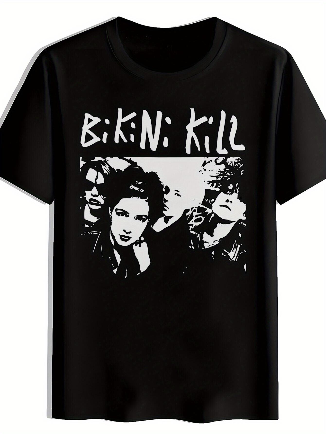 Retro Rock Band Graphic T-shirt - Black Casual Summer Tee with Bikini Kill Band Print S