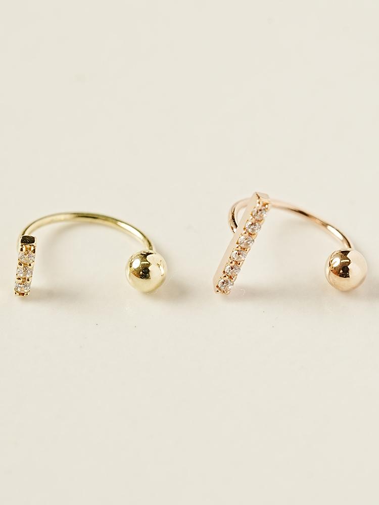 Minimalpiercing 14K Cubic Stick Curved Ring Piercing Earrings