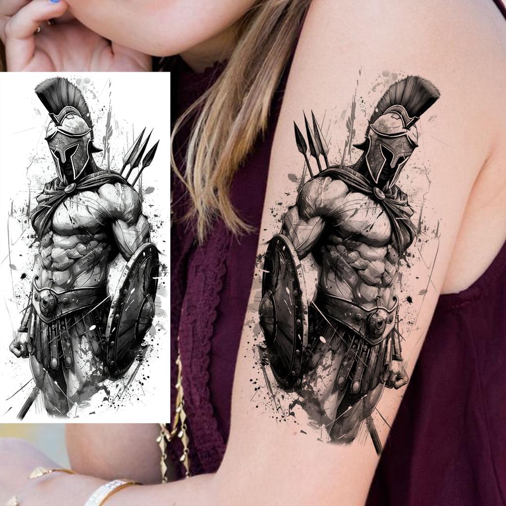 1 Vel Cool Krijger Gladiator Tijdelijke Tatoeages Voor Mannen Vrouwen Realistisch Wolf Leeuw Waterdicht Nep Tatoeage Lichaam Arm Kunst Sticker