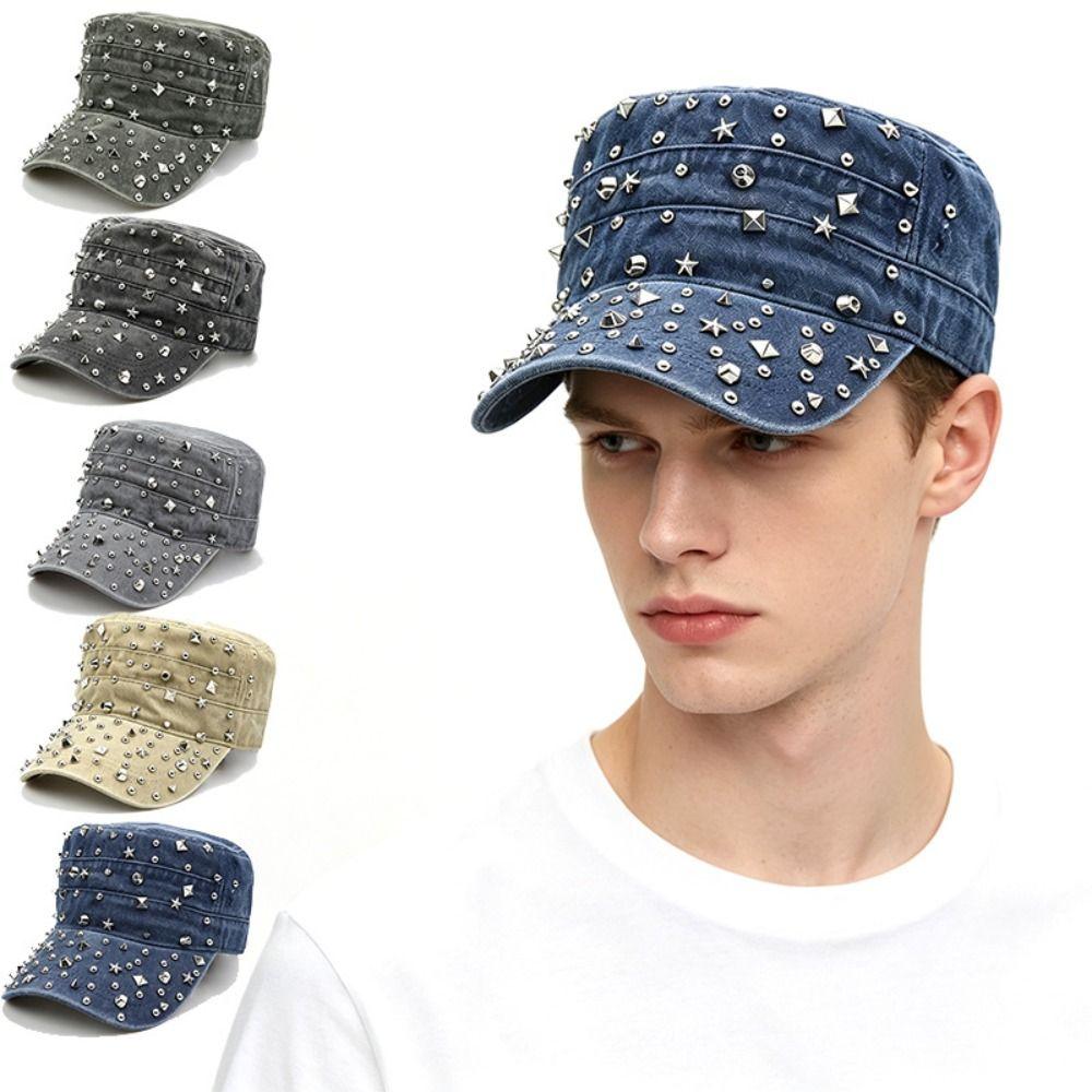 Cotton Rivet Flat Top Hat Y2k Retro Baseball Cap Casual Rivet Peaked Cap Girl