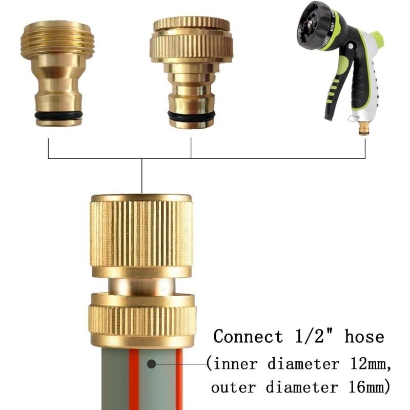 4pcs 1/2 Inch Garden Hose Quick Connectors Brass Quick Hose End Connectors Garden Hose Nozzle Connection Kit for Kitchen Garden Outdoor Hose Tools