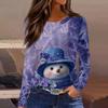 Women's Fashion Casual Slit Hem Round Neck Long Sleeve Loose Printed T-Shirt Ladies Top Christmas