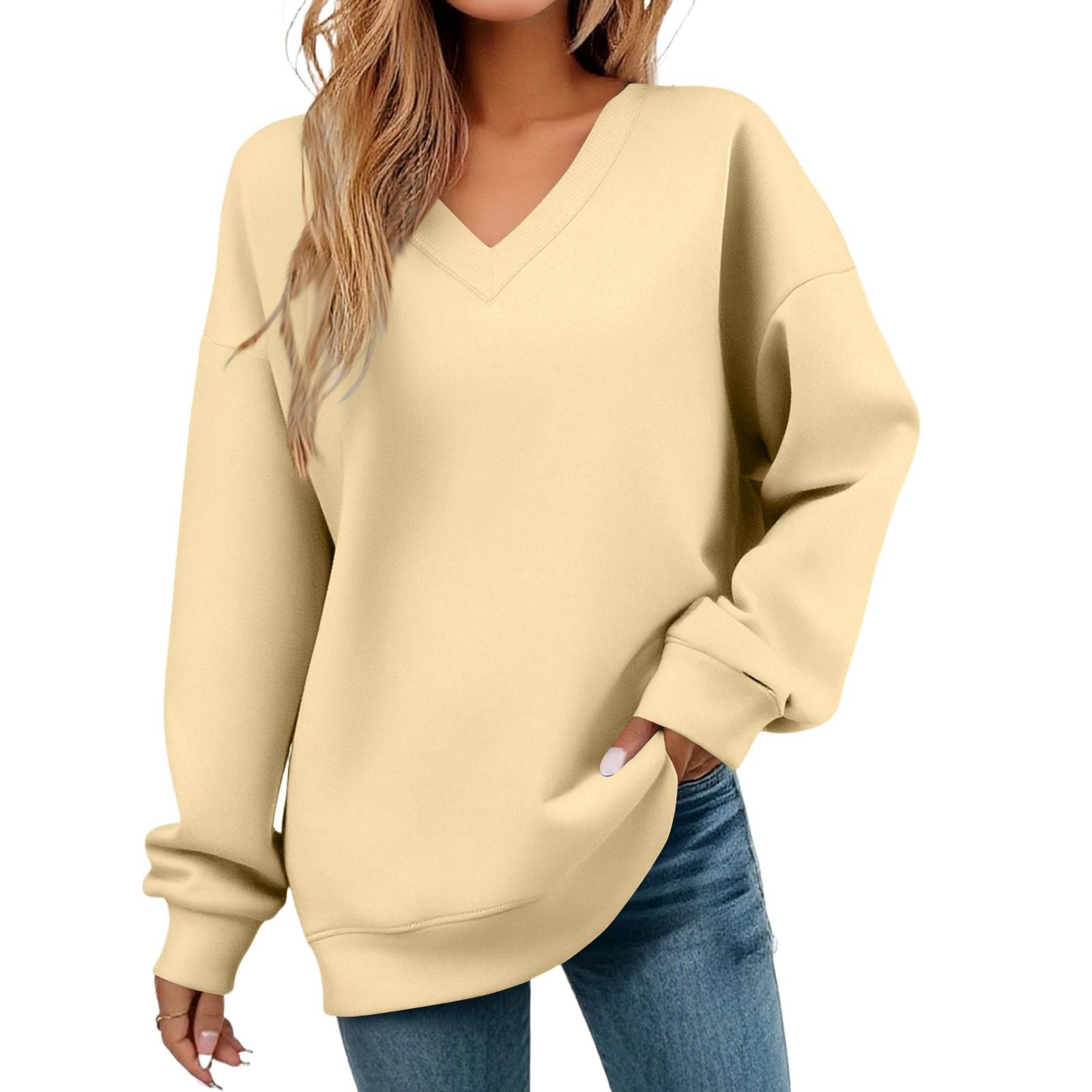 

Women s Casual Fashion V-neck Long-sleeved Sweatshirt M бежевий