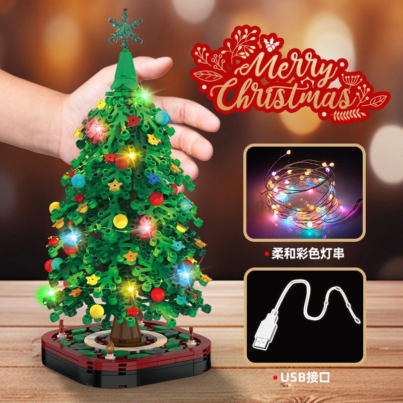 Christmas Tree Building Blocks with LED Light DIY Bricks Model Home Decor Christmas Gift for Kids