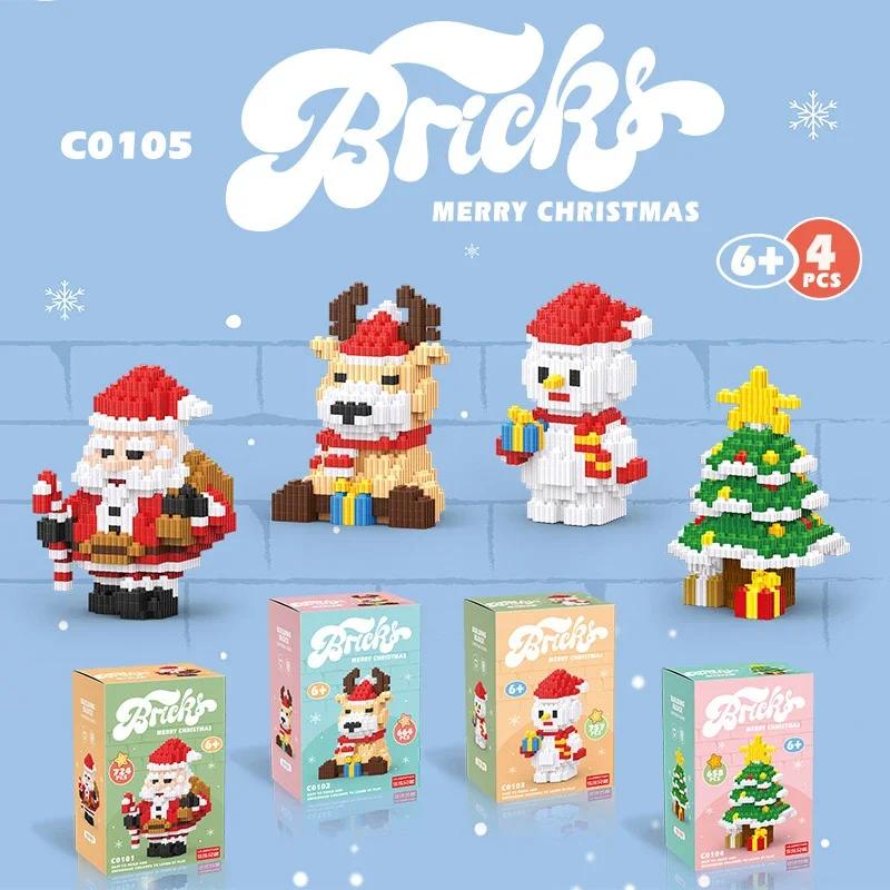 Christmas Tree Snowman Mini Building Blocks Assembled Santa Claus Deer DIY Model Figure Connection Brick Toys For Kids Gifts
