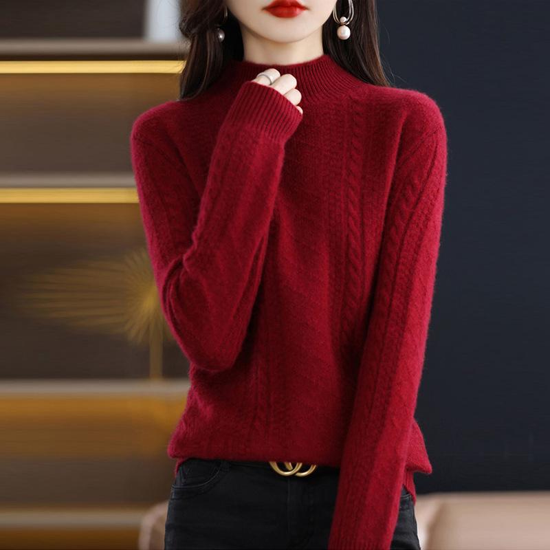 Half Turtleneck Knitted Sweater for Women Warm and Casual Pullover Solid-color Loose Sweater Autumn and Winter Top