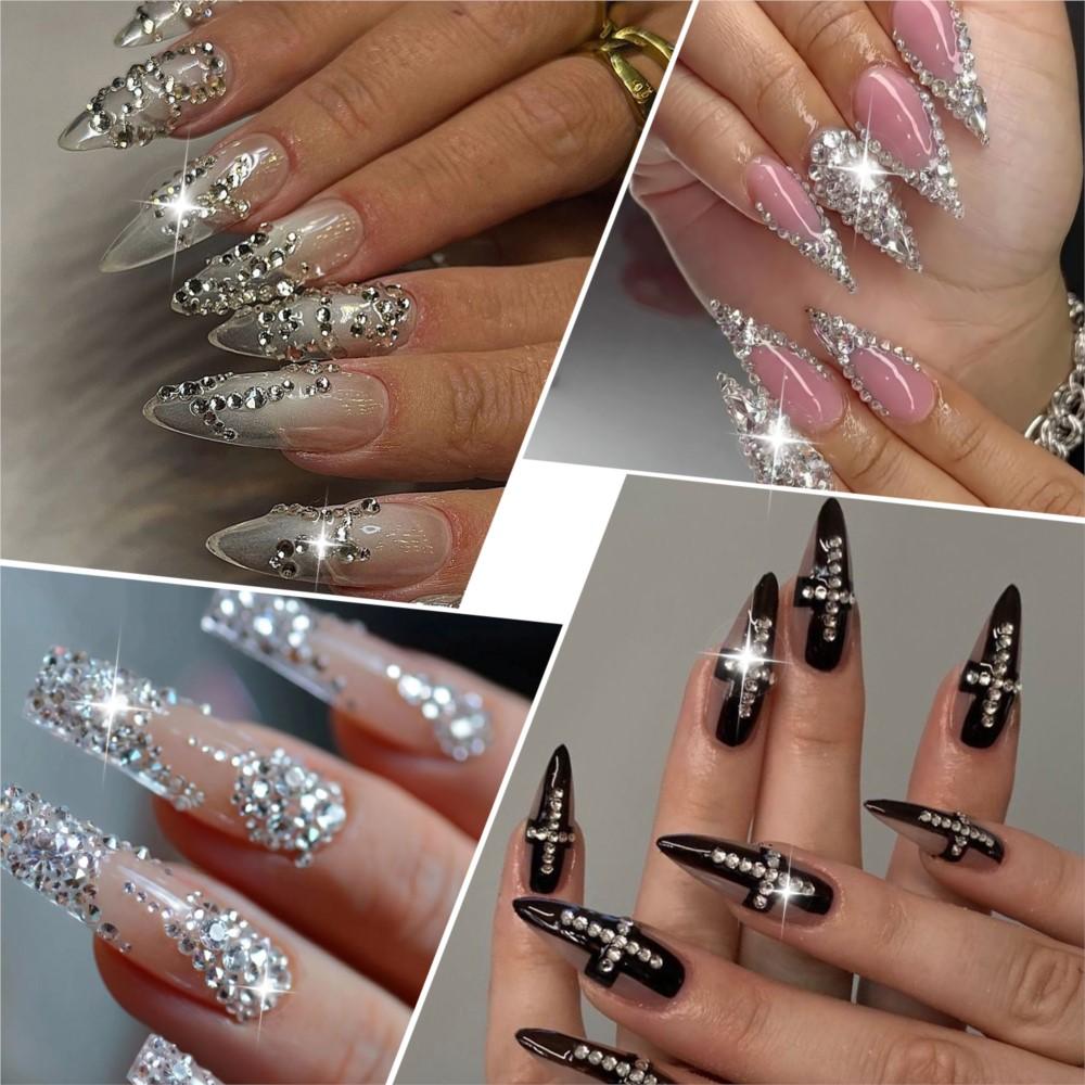 1500PC 12grid 3D Clear Crystal Nail Diamond SS4-SS30 Sparkly Round Nail Beadd Gems Glass FlatBack Nail Rhinestone Charms 1.5-6mm