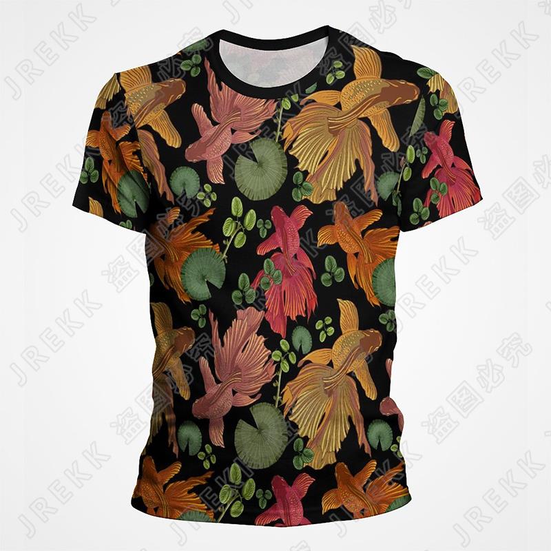 Goldfish and Koi Pattern Printed T-shirt Summer Men's Retro Top Fashion Trend Cool 3D Printed Top T-shirt Pullover