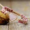 Peach Heart Shape Double Layer Natural Stone Hand Woven Bracelet Adjustable Bracelet