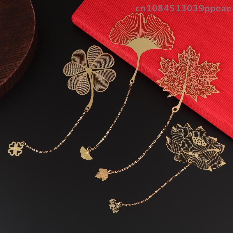 1 Pc Chinese Style Stationery Retro Metal Bookmarks Hollow Ginkgo Biloba Maple Leaf Lotus Vein Book Marks Gifts