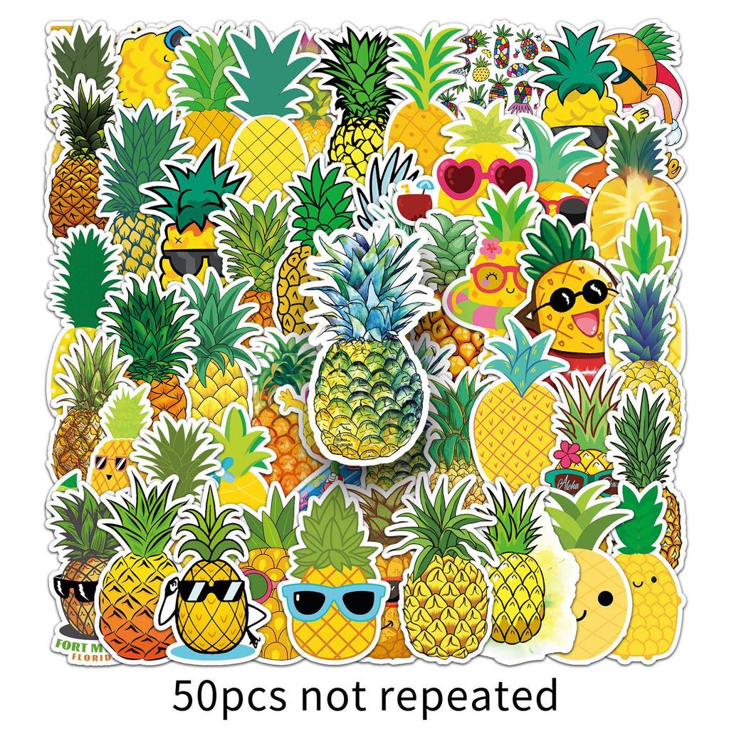 50-Piece Pineapple Suitcase Stickers: Creative Waterproof Cartoon Decor for Scooters, Computers, and Tablets.