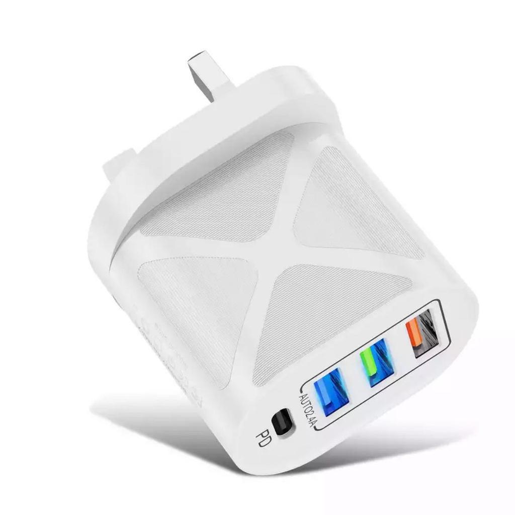 Multi-Port Charger with 3 USB + PD Fast Charging (US/EU/UK Standard)