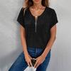 Women's Spring and Summer Zipper Short Sleeve Fake Pocket Pullover T-shirt Loose Top