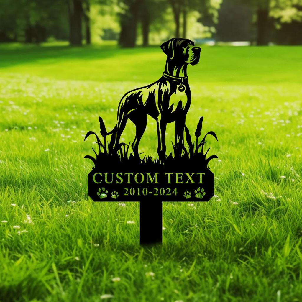 Outdoor Great Dane Dog Memorial Metal Stake Sign Pet Garden Art Name Plate
