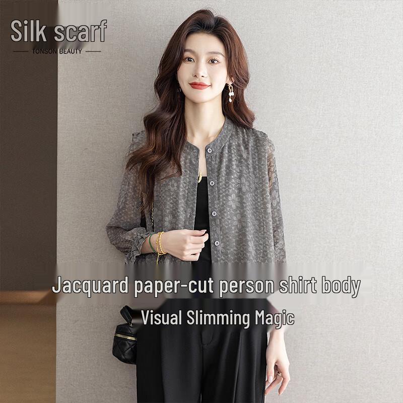 Sibaishe Women s Retro Round Neck Seven-Sleeve Blouse XL