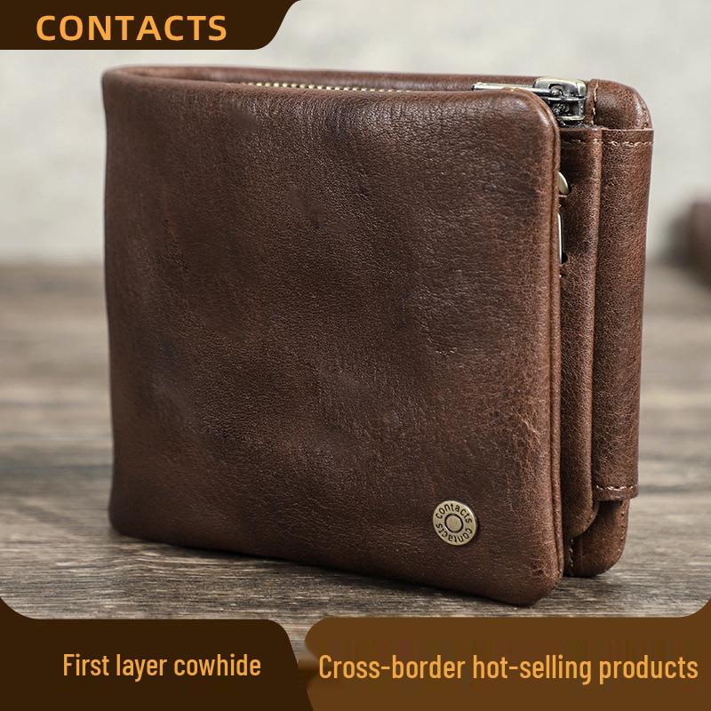 Black Angel RFID Anti-theft Men's Tri-fold Leather Wallet with Multiple Card Slots