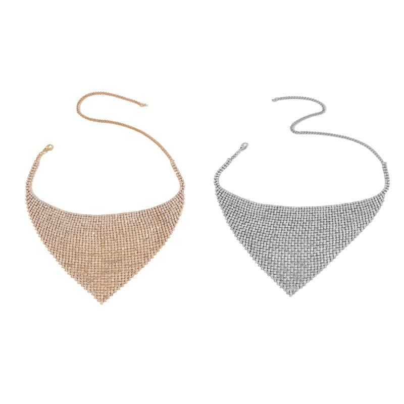 Retro Multi-row Flash Diamonds Bib Necklace Exaggerated Geometric Triangle Full Rhinestones Clavicle Chain for Female