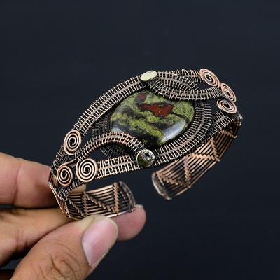 Dragon Blood Jasper Gemstone Pure Copper Wire Wrapped Handmade Cuff/Bangle Jewelry