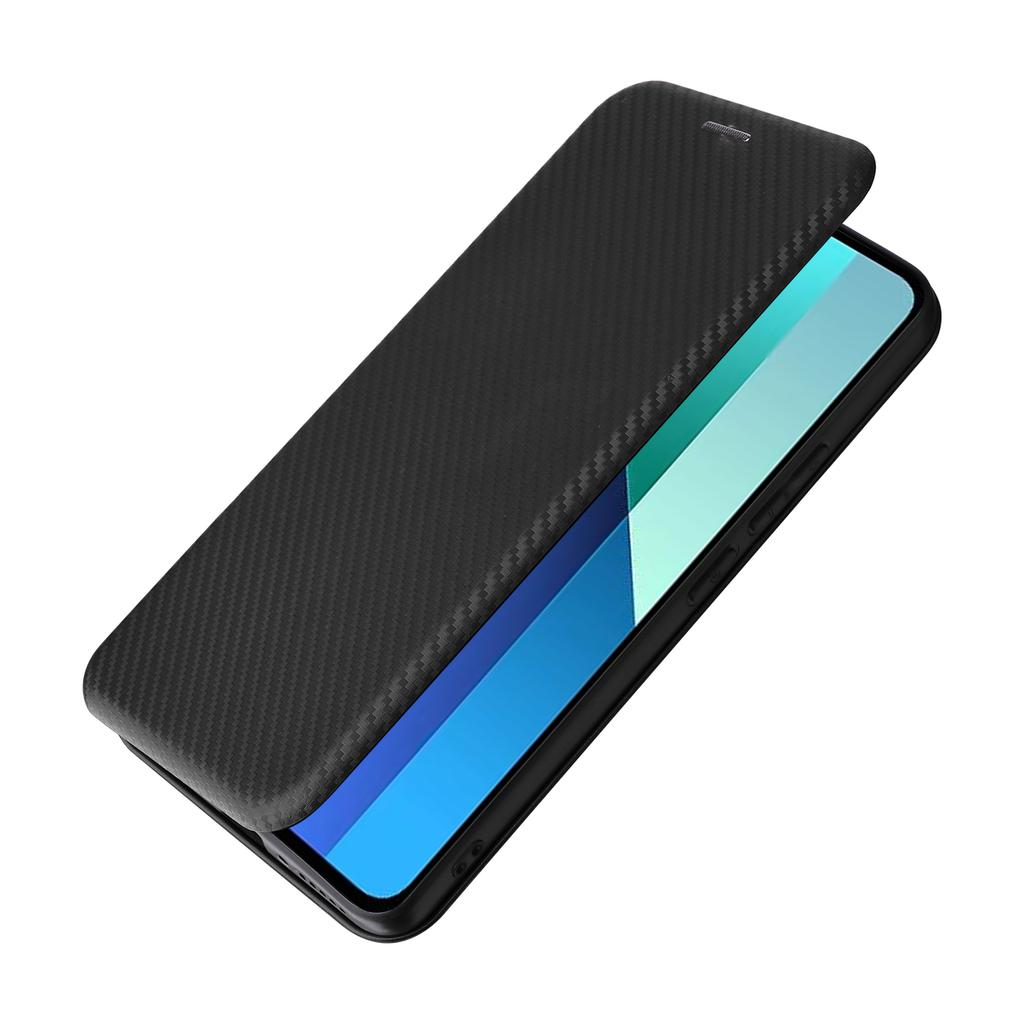 For Xiaomi Redmi Note 13 4G Leather Case Carbon Fiber Texture Phone Cover Magnetic Shock Absorbing
