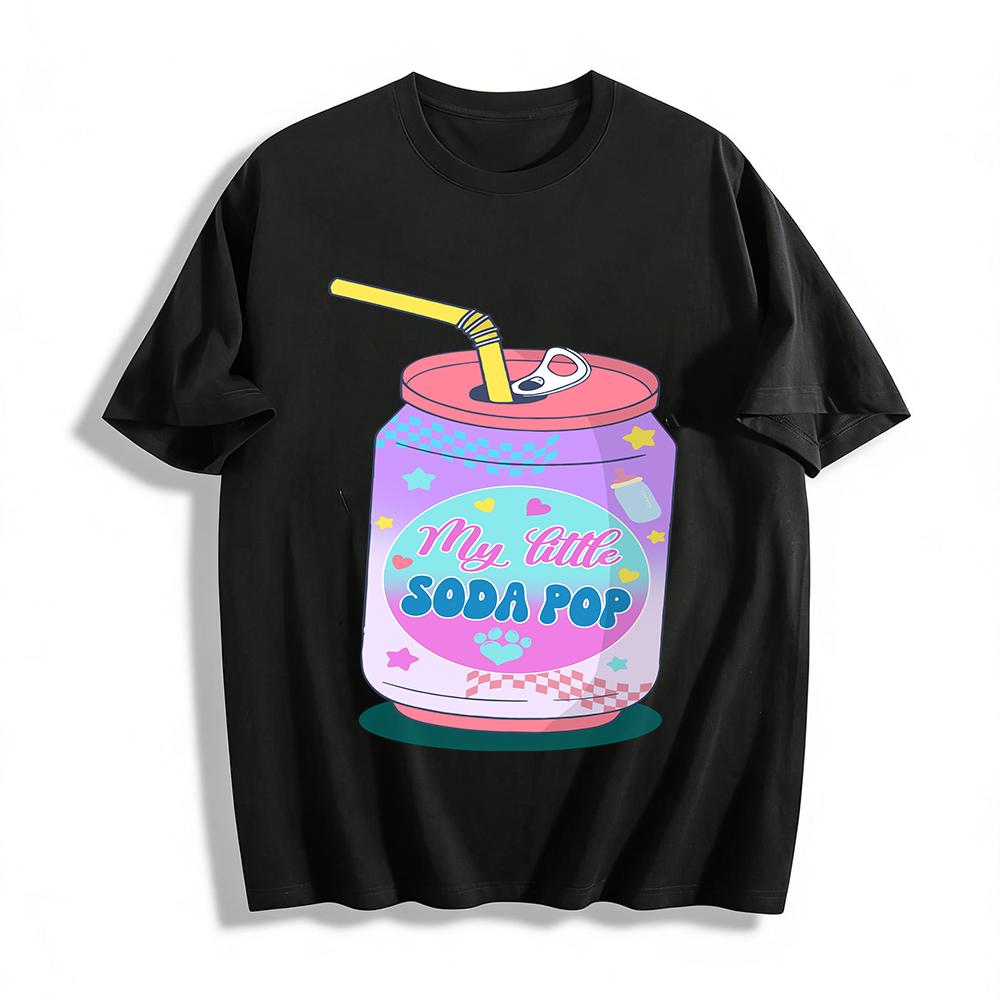 

My Little Soda Pop Print Casual Top Unisex Loose Fit Versatile Daily Short Sleeve T-Shirt Pure cotton T-shirt XXS