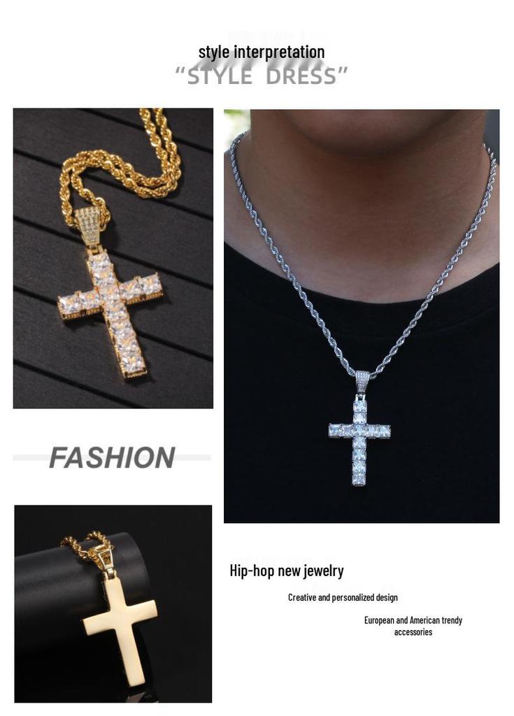 Zircon Cross Necklace: Hip Hop Punk Pendant for Men & Women