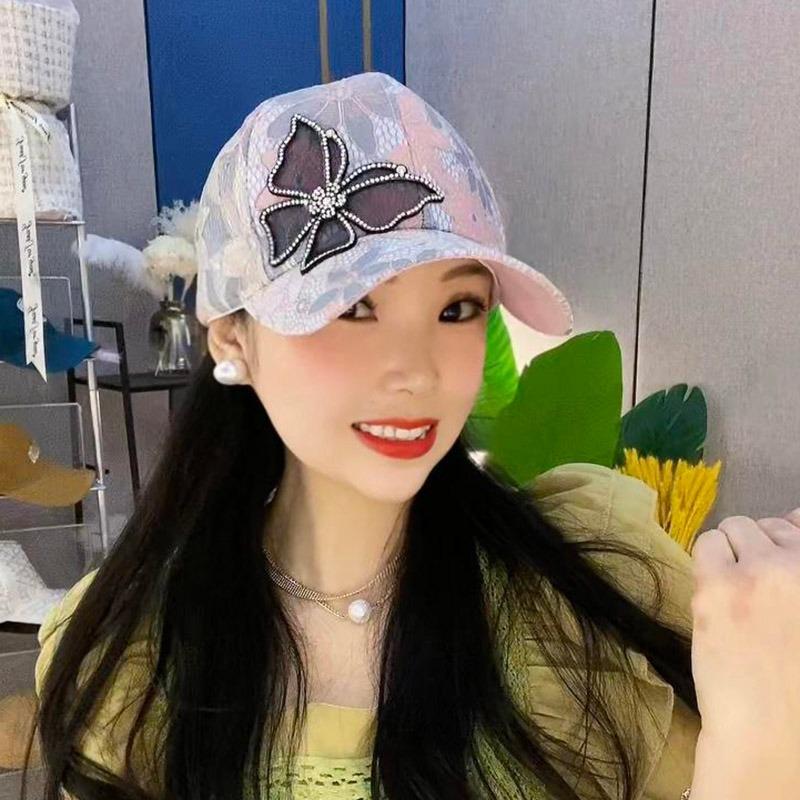 Summer Lace Bow Baseball Cap for Women Mesh Breathable Sun Protection and Sunshade Duck Tongue Hat