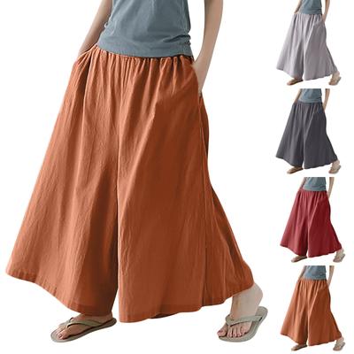 Women's Fashion Spring And Summer All-match Comfortable Solid Color Elastic Waist Cotton Linen Trousers