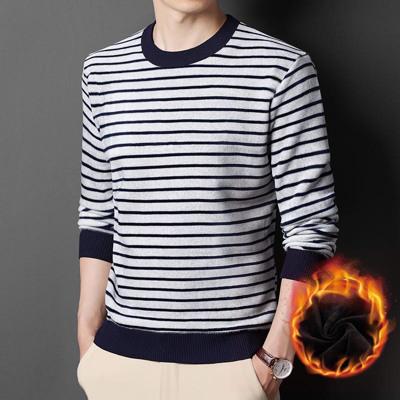 New Winter Velvet Thickened Sweater Men's Bottoming Shirt Double-sided Velvet Korean Style Fashionable Men's Sweater Men's Clothing