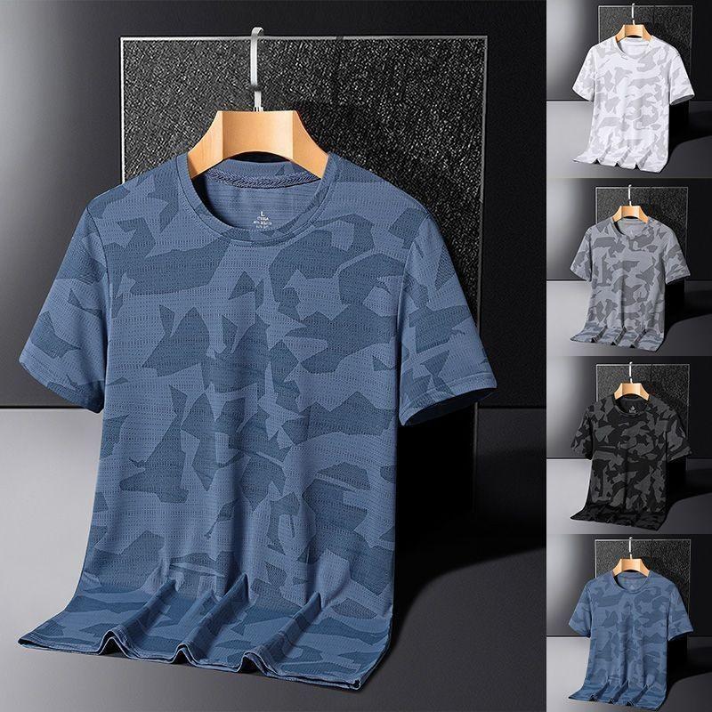 Ice Silk Men's Summer Casual Camo Round Neck Pullover Quick Drying T-shirt Summer Top Casual Quick Drying Sports T-shirts