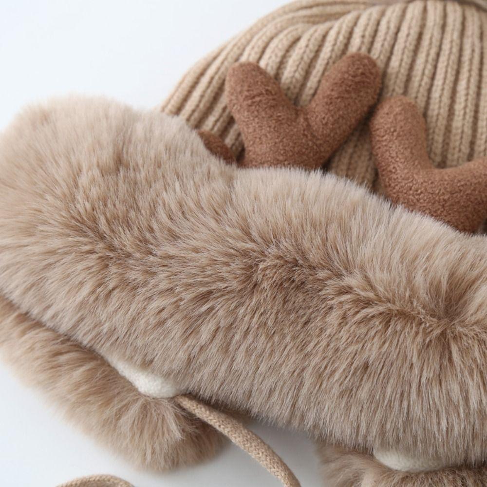 Winter Plush Antler Hat Fluffy Velvet Bucket Hat Cute Ear Protection Hat Women