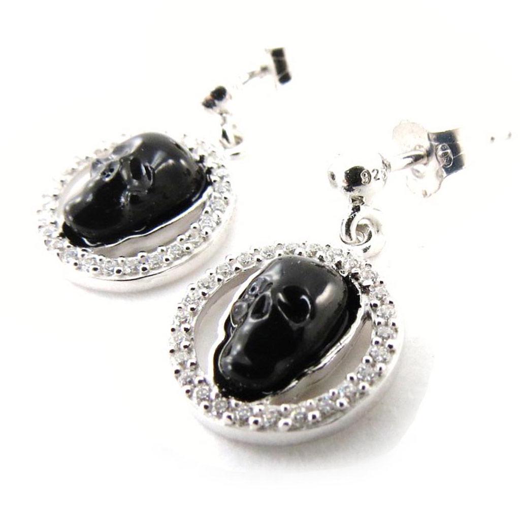 Les Trésors De Lily [J3116] - Silver Earrings 'Skull' Black Silver (rhodium Plated) - 18x11 Mm