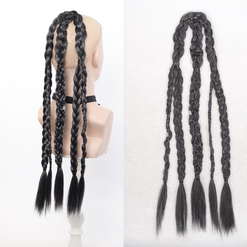 Long Braided Ponytail Hairpiece Clip In Handcrafted Braids Pony Tails  for Men Style 2