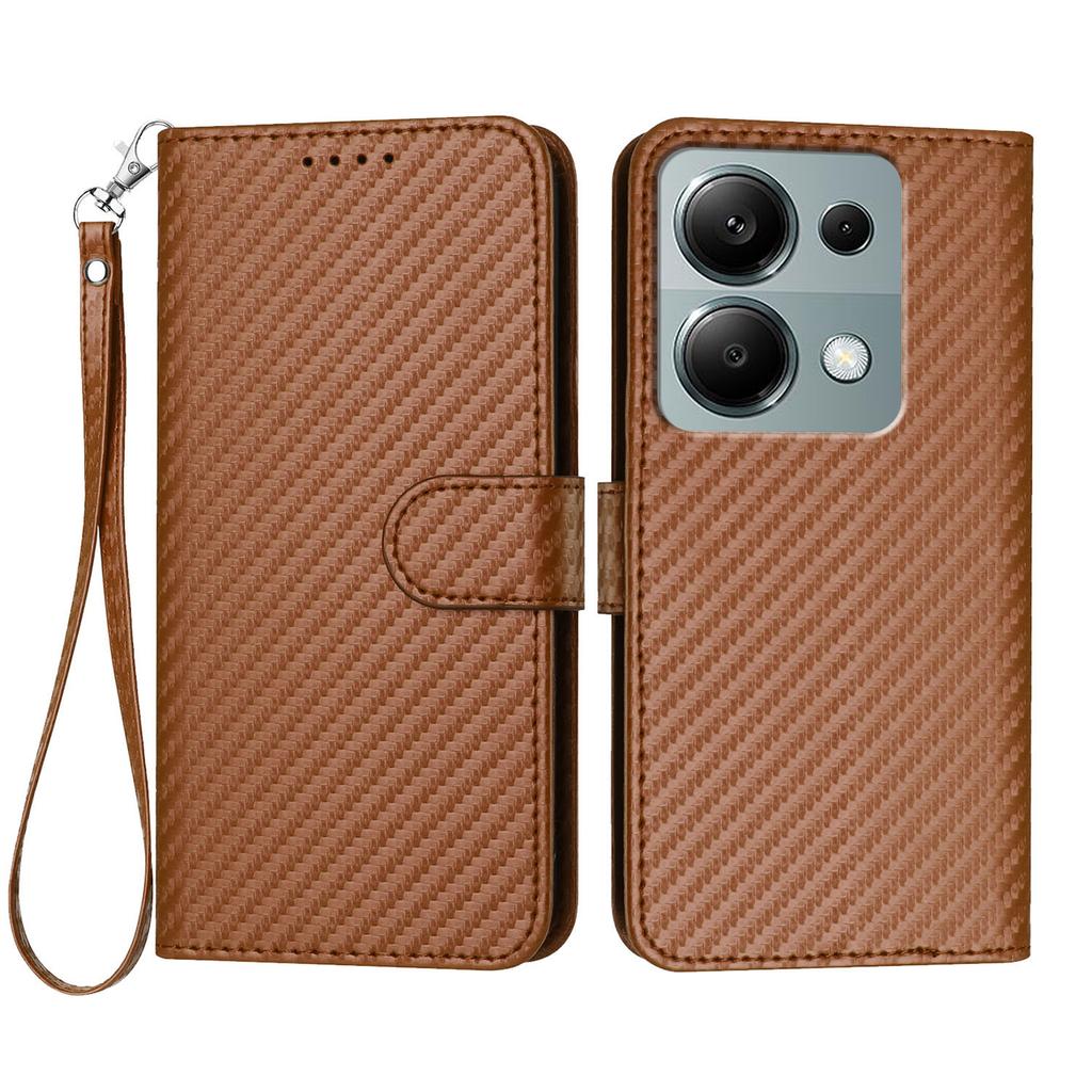 For Xiaomi Poco M6 Pro 4G/Xiaomi Redmi Note 13 Pro 4G Wallet Case with Strap Carbon Fiber Texture Leather Mobile Cover