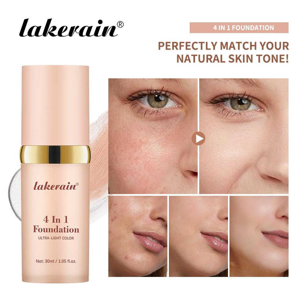 Lakerain Liquid Foundation Long-lasting Moisturizing Hides Blemishes Pores and Dark Circles SPF 30 Sunscreen Face Base Makeup less