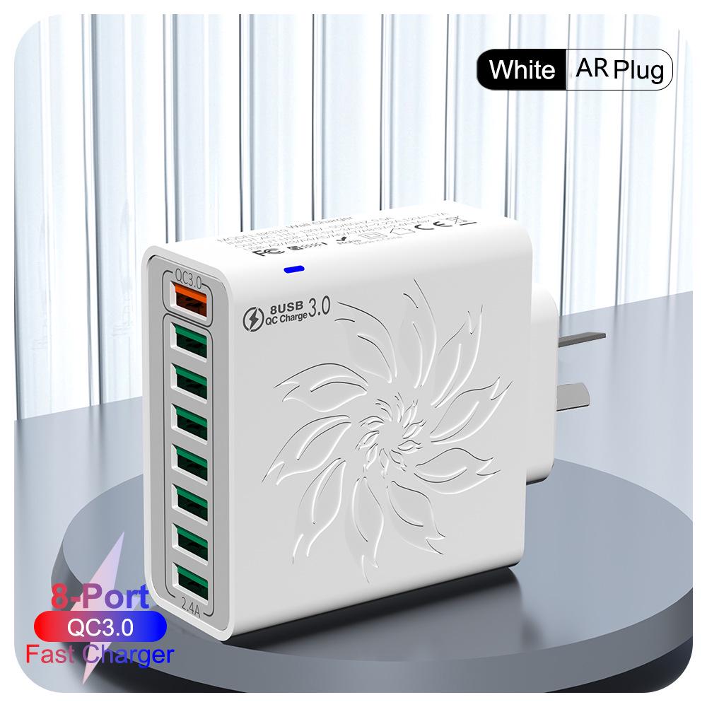 30W QC3.0 Colorful Flower 8-Port USB Fast Charger for US, EU, Korean Standards