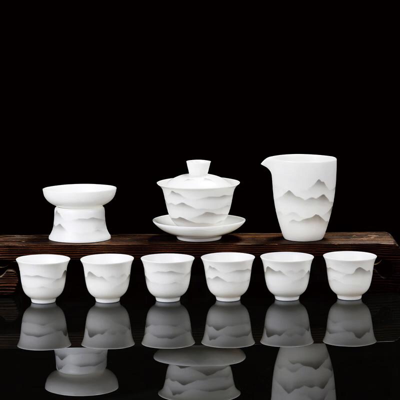 Lainuo Mutton Fat Jade Porcelain Ink Landscape Tea Set