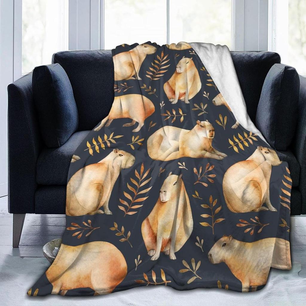 Animal Capybara Leaf Blanket Soft Lightweight Throw Blankets Cozy Flannel Bed Throws for Sofa Couch Travel Home Room Bedroom