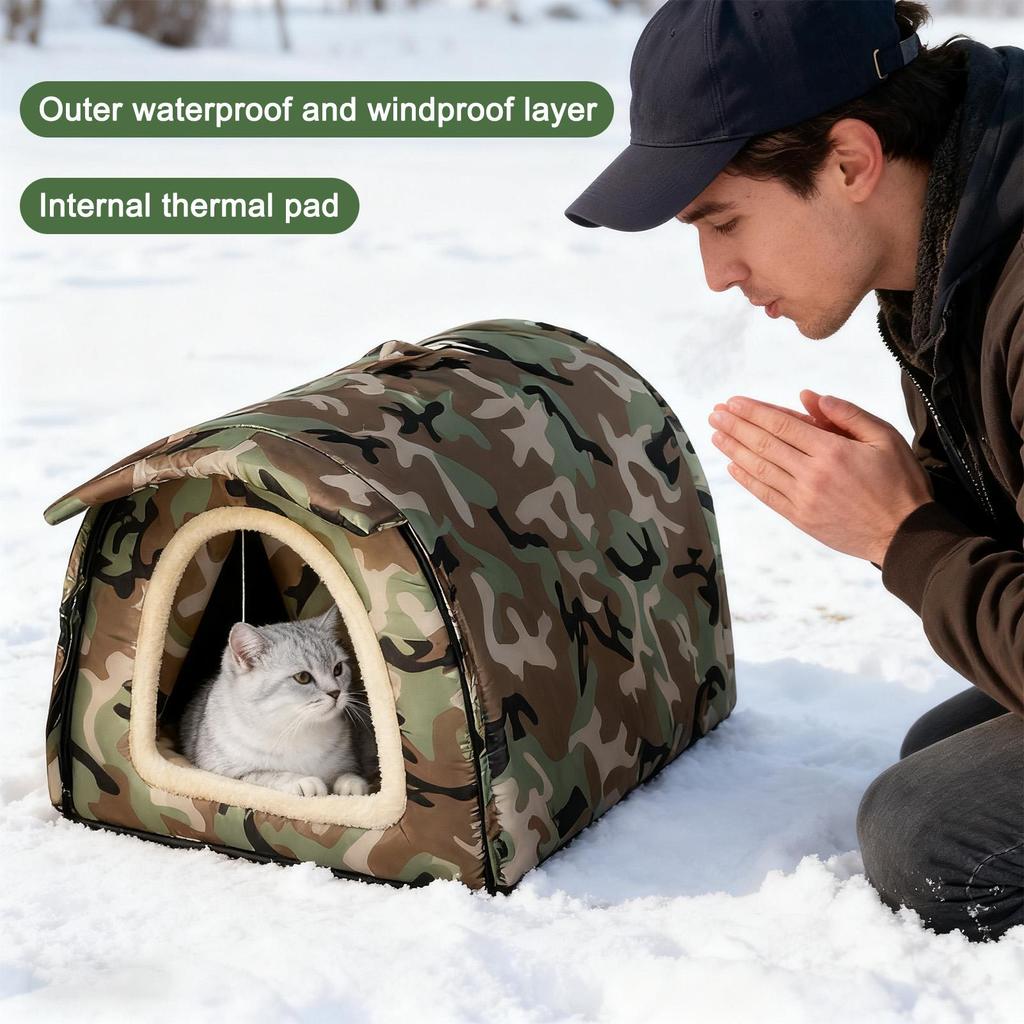 Winter insulated cat house with a door and curtain Outdoor Warming stray pets Shelter for Kitten Puppy Animal Sleeping Travel