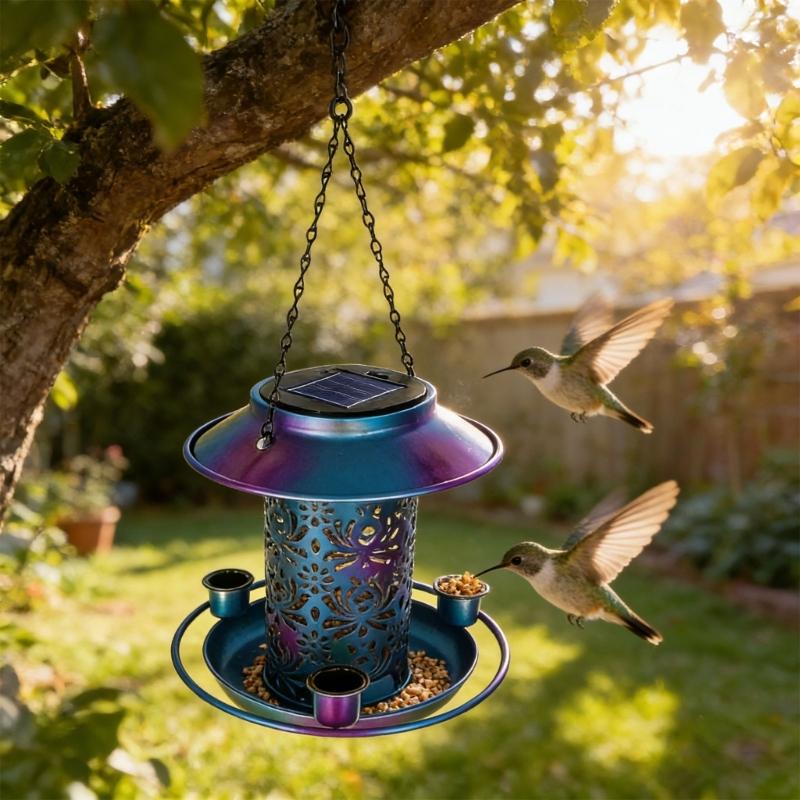 Durable Solar Bird Feeder With Automatic Lighting Perfect For Backyard