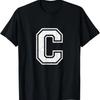 Letter C Shirt Capital Alphabet Varsity Distressed Monogram T-Shirt