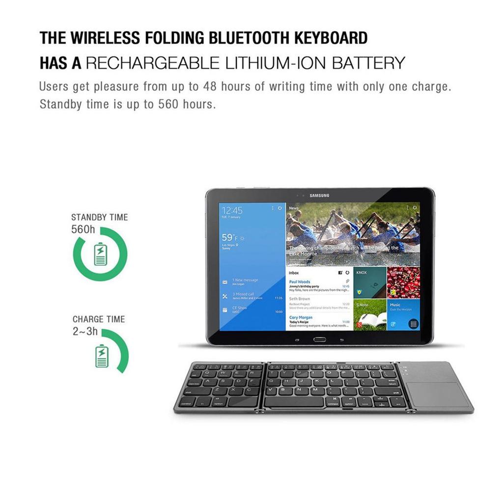 B033 Mini Clavier Bluetooth Pliable Sans Fil pour Téléphone/Tablette