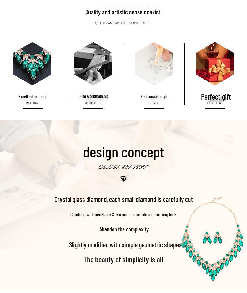 Retro Crystal Gem Necklace & Earring Set - Women's Fashion Accessories