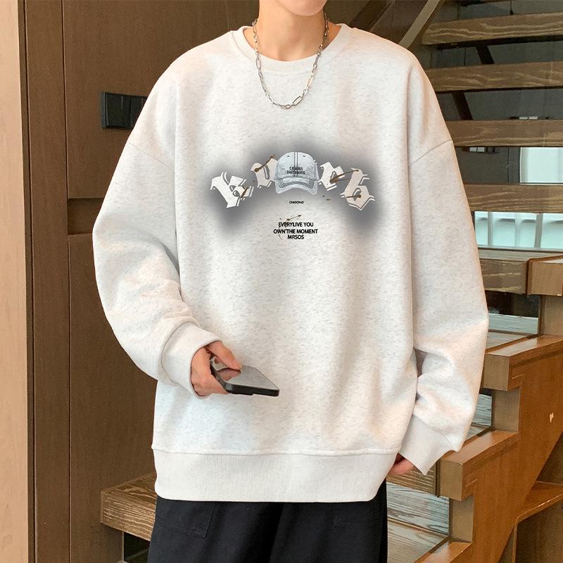 Men's Loose Fit Round Neck Sweatshirt - Autumn/Winter 2025, Plus Size, Trendy American Letter Casual Pullover