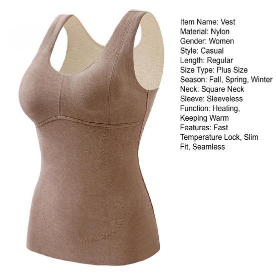 Gilet termico invernale da donna con cuscinetti per il petto, senza cuciture, in velluto, con blocco rapido della temperatura, riscaldante, scollo a V, vestibilità aderente, senza maniche, elastico, intimo, canotta