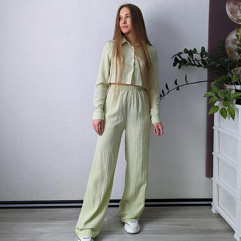 Streamgirl Women Summer Pants Sets 2 Pieces Crop Tops And Wide Leg Pants White Chiffon Thin Two Pieces Pant Sets Women's Suits