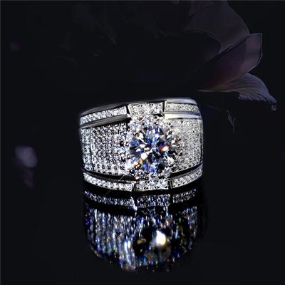 Luxury Group Inlaid Men's Ring Rings Fashionable European and American Diamond Style Sterling Silver Men's and Women's Rings Plated with White Gold