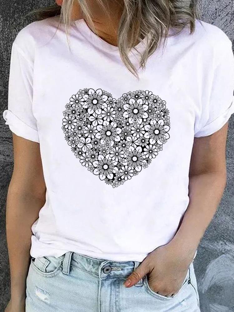 (Asian Size) Watercolor Flower Short Sleeve T-shirts Printed Clothing Lady Female Top Casual T Shirt Fashion Women Graphic Tee
