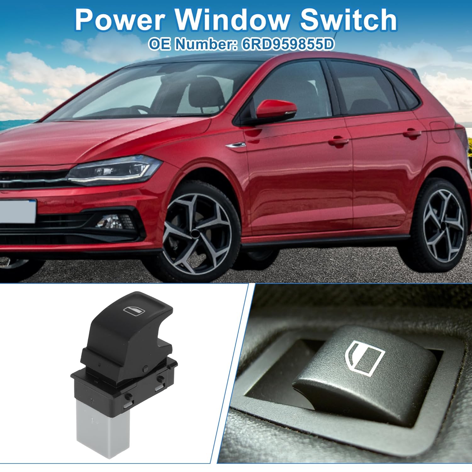 Power Window Switch No.6RD959855D Passenger Side Window Control Switch for Volkswagen Polo Black