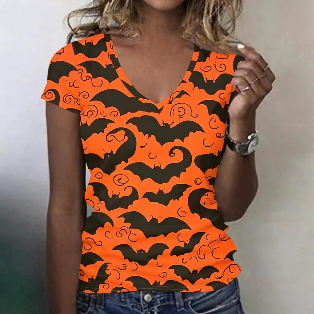 Women's V-Neck Halloween Print Blouse Lightweight Spring Summer Top