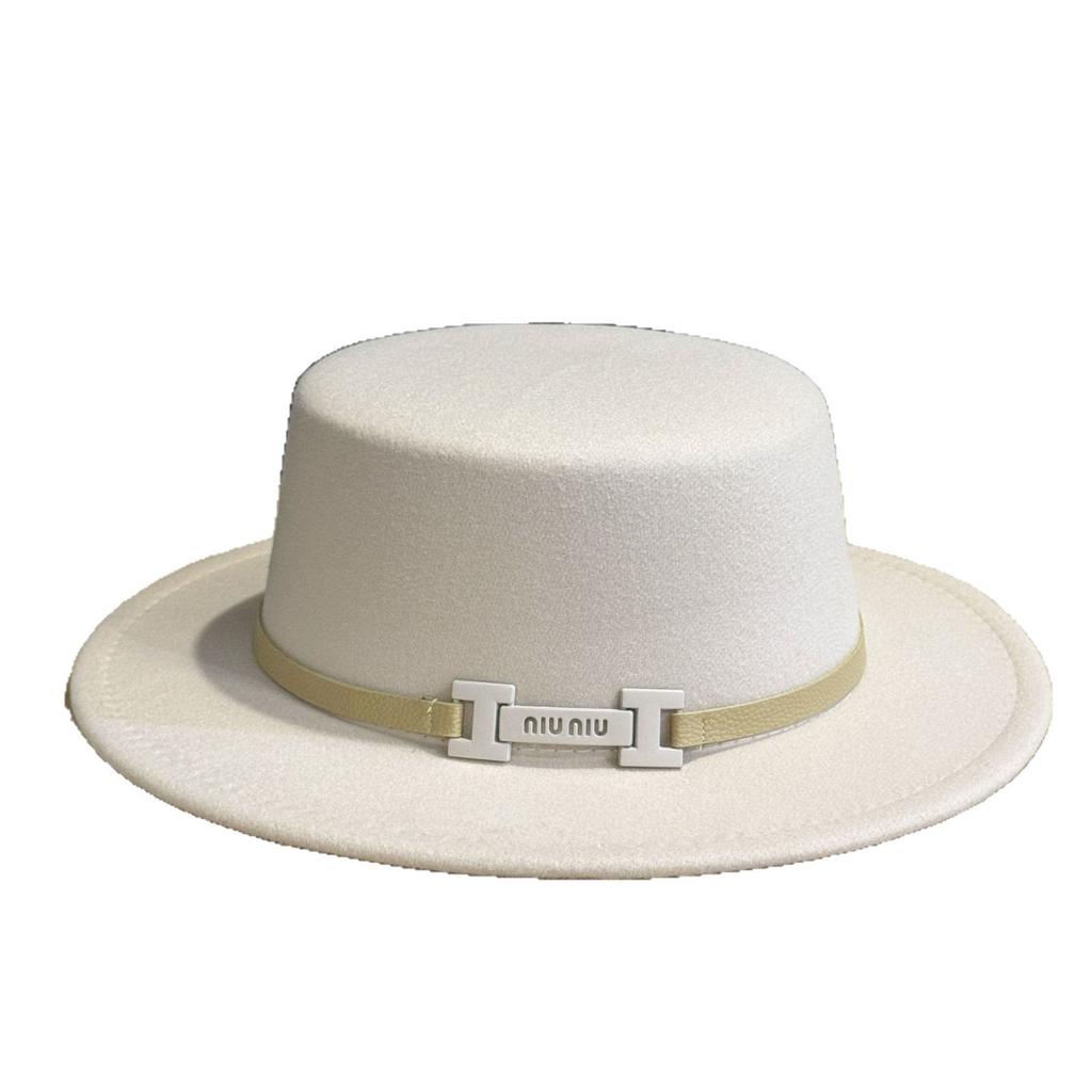 New Style Woolen Flat Top Hat Korean Style Autumn and Winter British Versatile Cowboy Hat Design Felt Hat for Men and Women Traveling